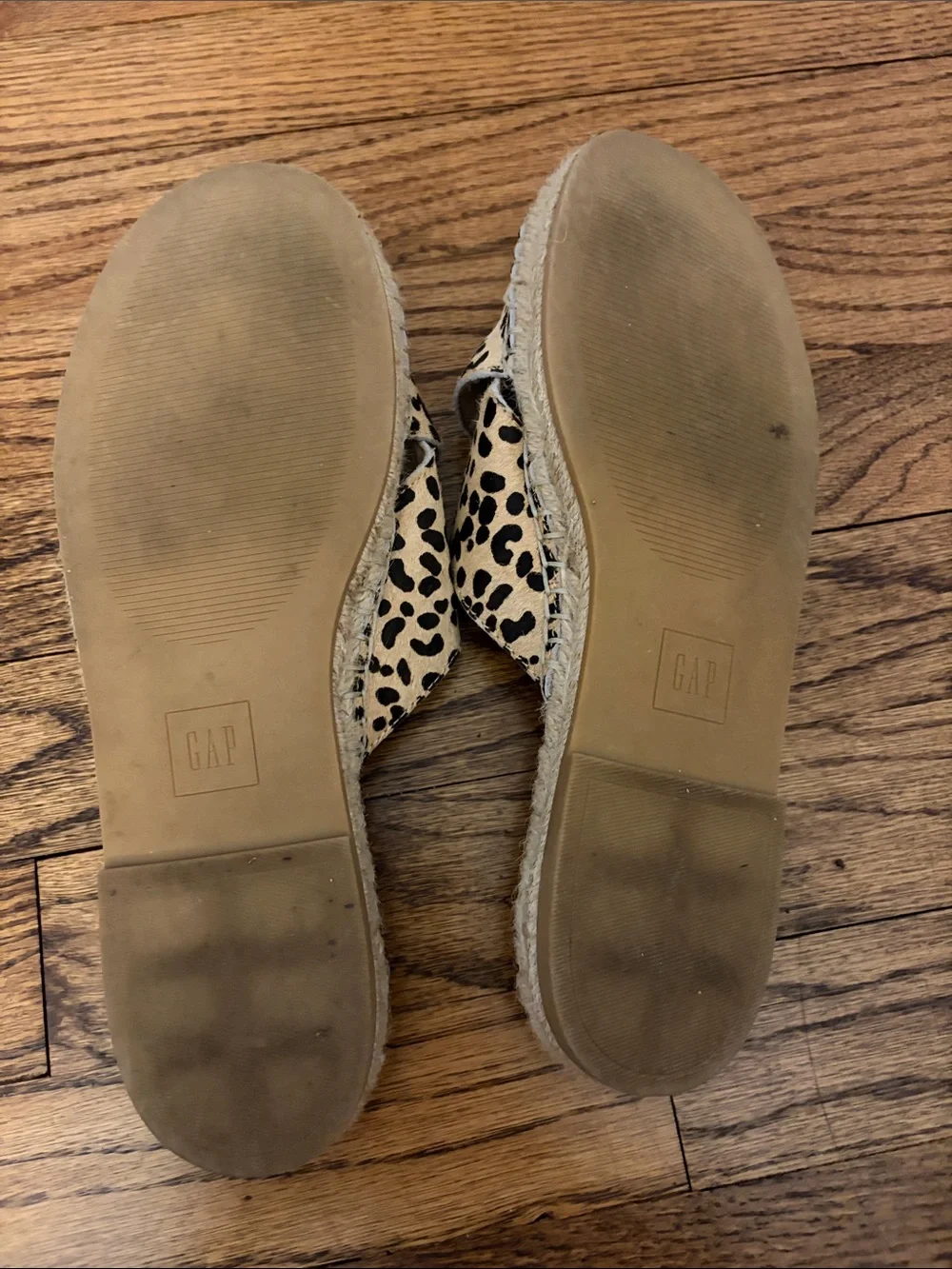 GAP Leopard Print Espadrille Slide Sandals in Tan and Black